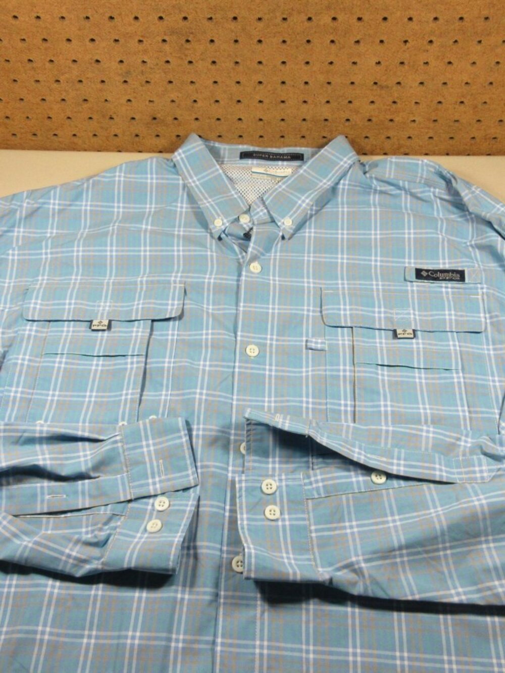 Columbia mens colorful plaid nylon Super Bahama vented PFG fishing shirt XXL EUC